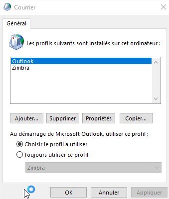 Affichez les profil dans Outlook